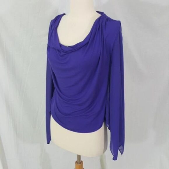 𝅺bebe Sheer Back Cowl Neck Cape Purple sz XXS NEW - Picture 3 of 6